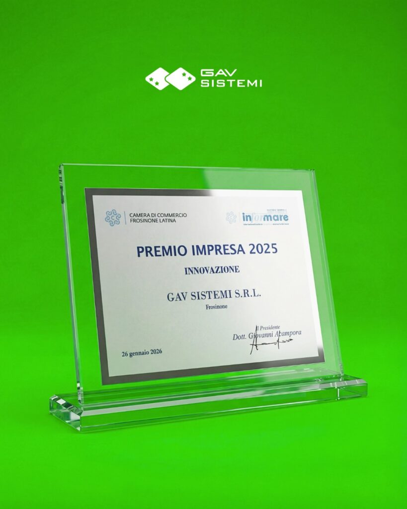 GAV Sistemi Awarded at Premio Impresa 2025: Innovation and Internationalization as a Strategic Trajectory 1 Dettaglio Prima Placca